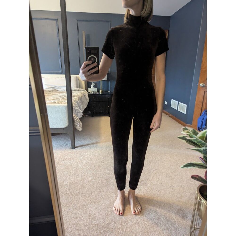 Vintage 90s/Y2K Chocolate Brown Velvet Jumpsuit Bodysuit size Small